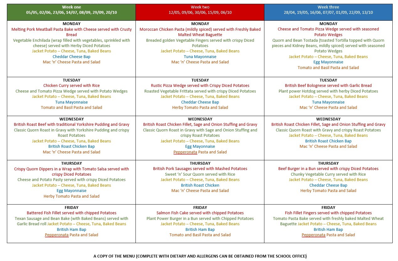 Weekly menu